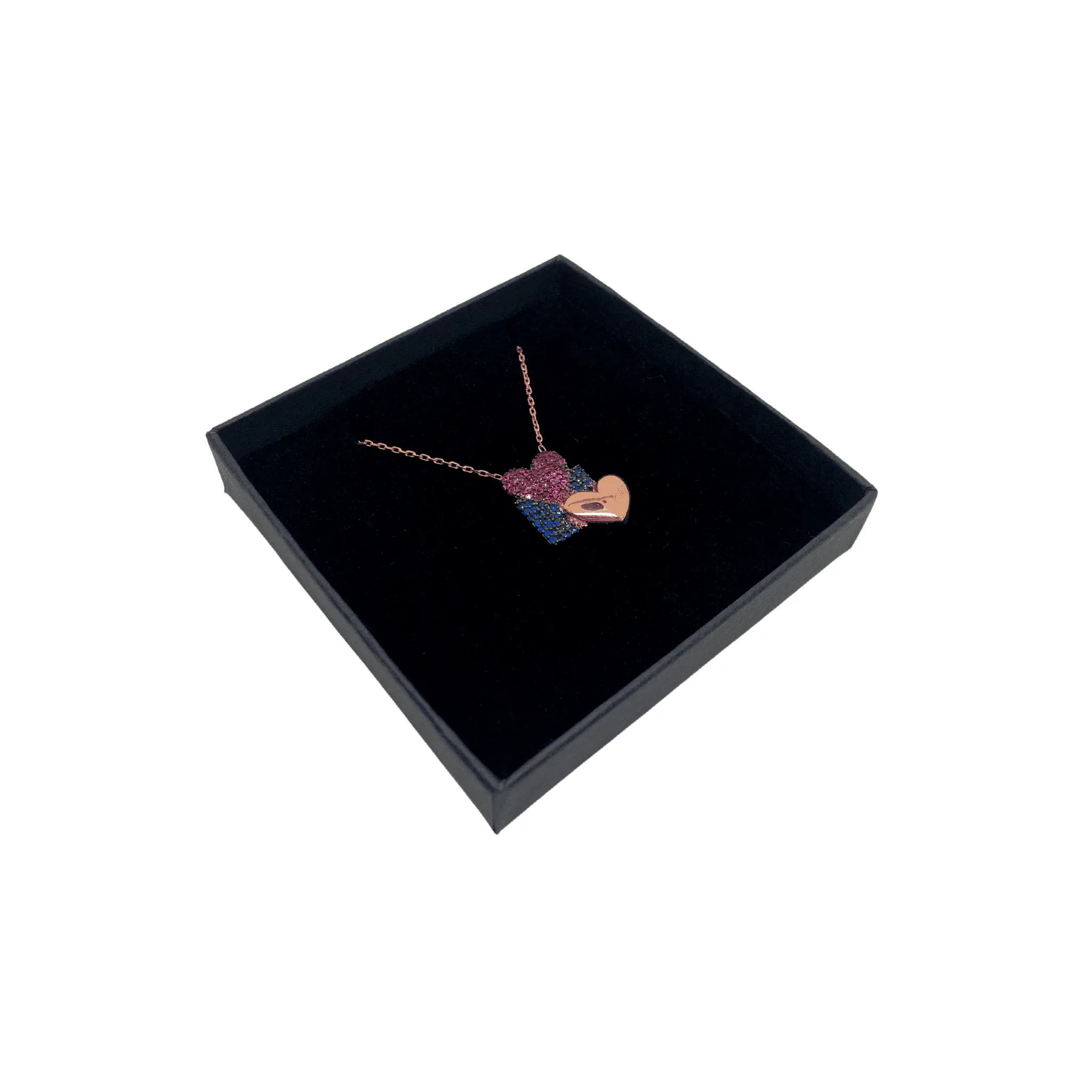 Romantic Rose Gold with two hearts Pendant Necklace