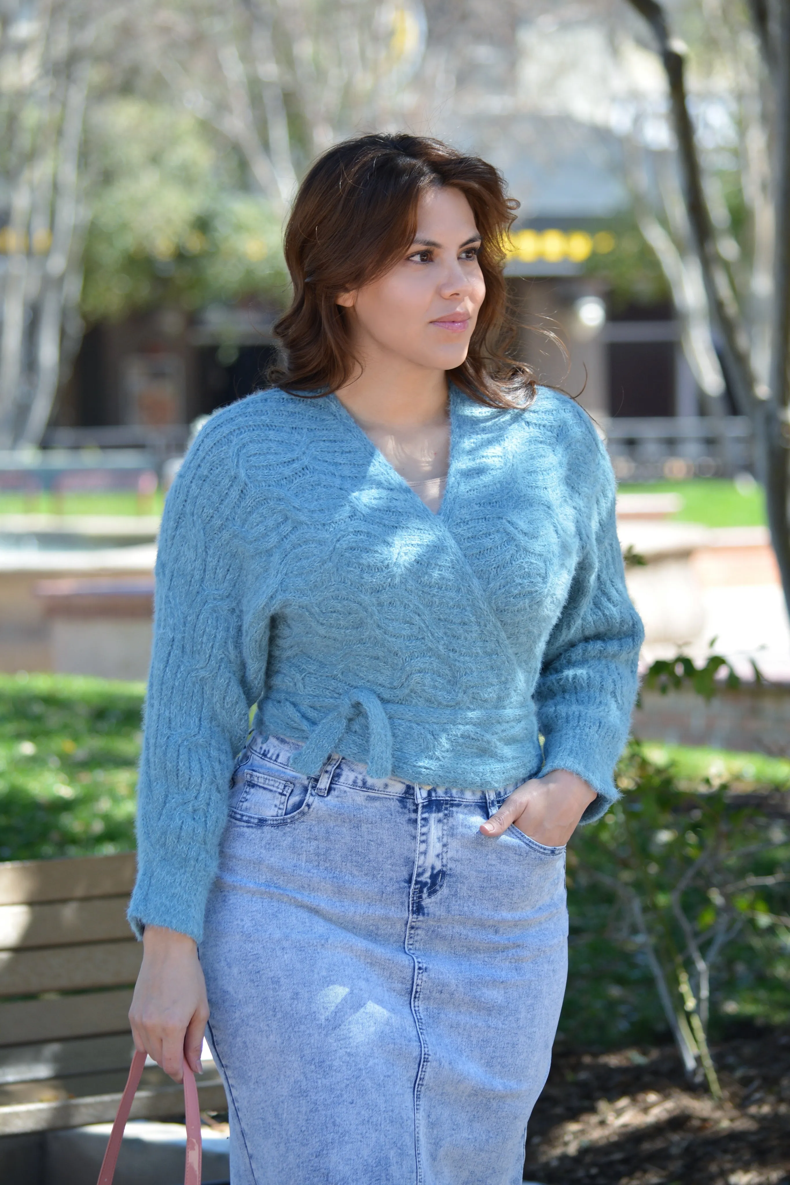Rory Aqua Wrap Sweater