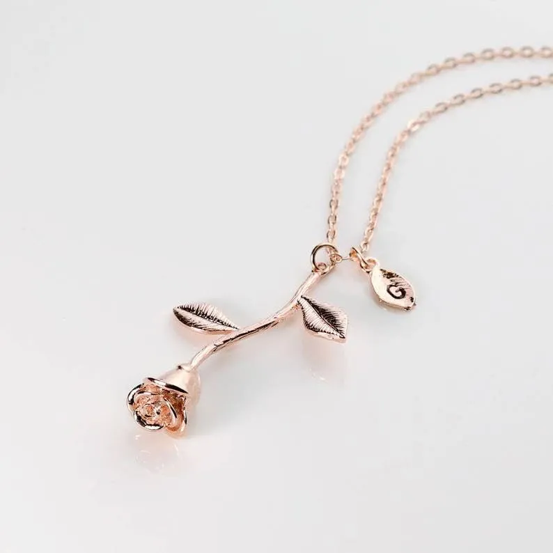Rose Gold Initial Necklace - Rose Gold Letter Necklace, Personalized Initial Pendant by Cushy Pups
