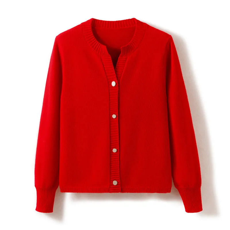 Round Neck Women's Loose Thickened Knitted Sweater Cashmere Cardigan