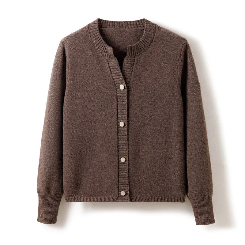 Round Neck Women's Loose Thickened Knitted Sweater Cashmere Cardigan