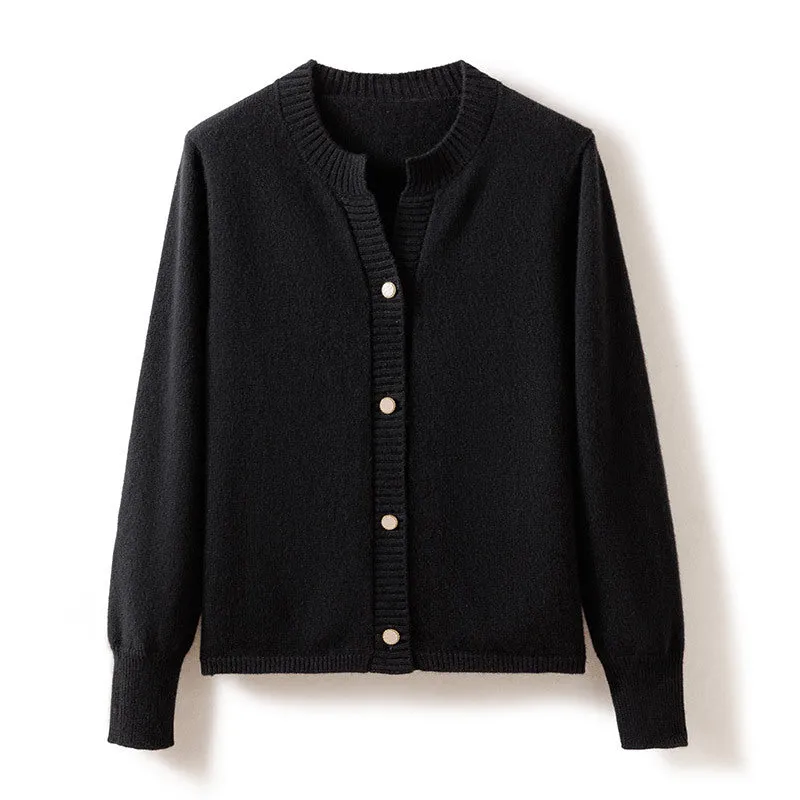 Round Neck Women's Loose Thickened Knitted Sweater Cashmere Cardigan