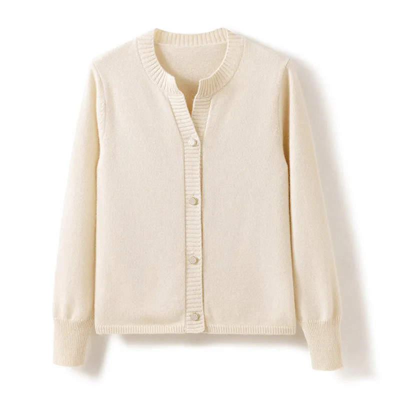 Round Neck Women's Loose Thickened Knitted Sweater Cashmere Cardigan