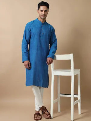 Royal Blue Cotton Weave Long Kurta