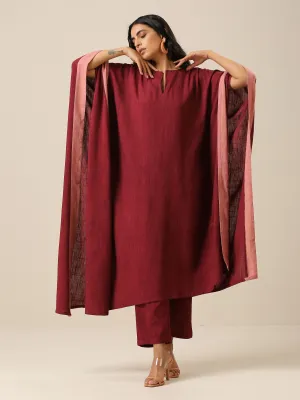 Ruby Wine Slub Texture High Low Kaftan Pant Set