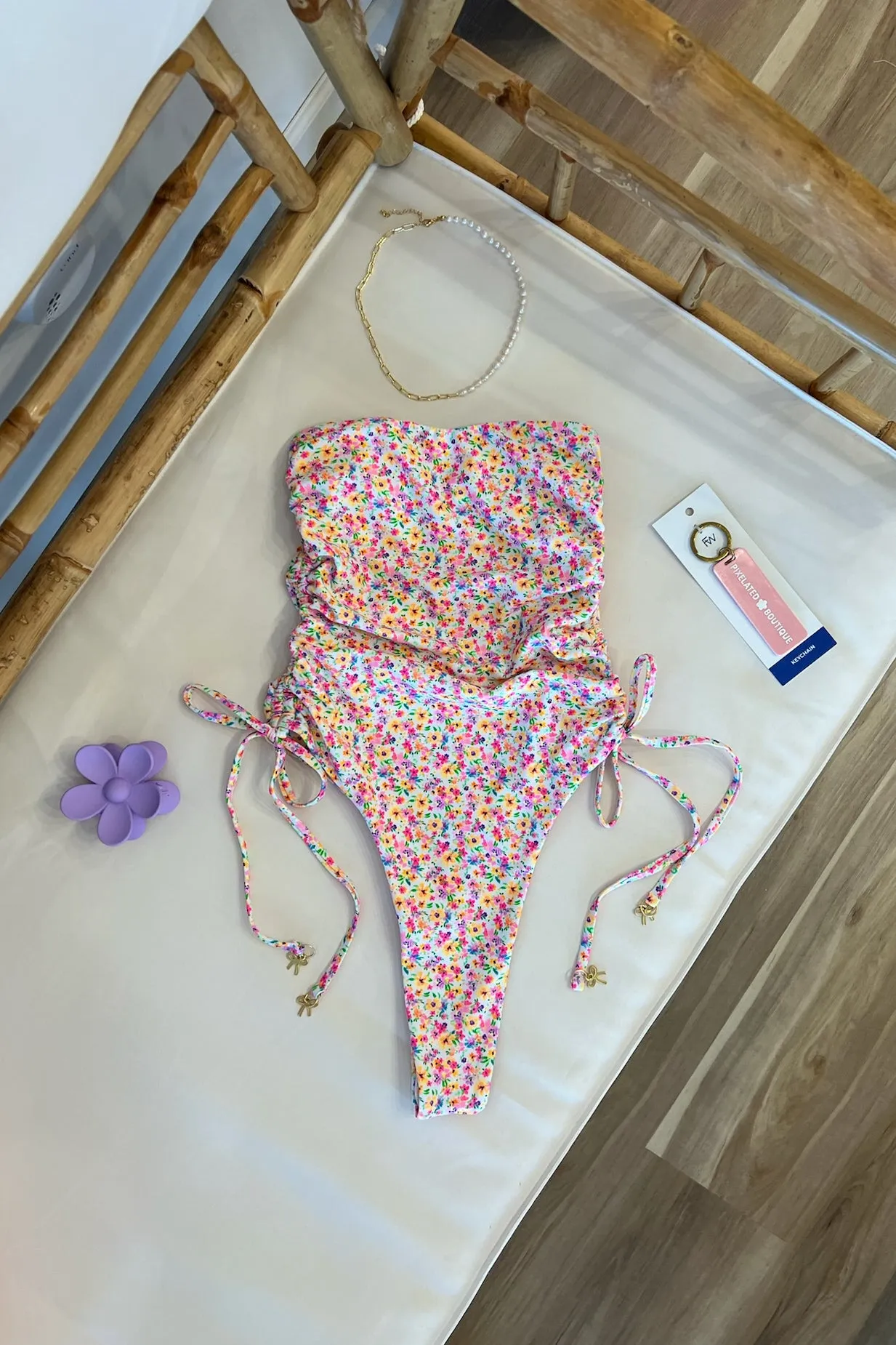 Ruched Bandeau One Piece in Dollhouse