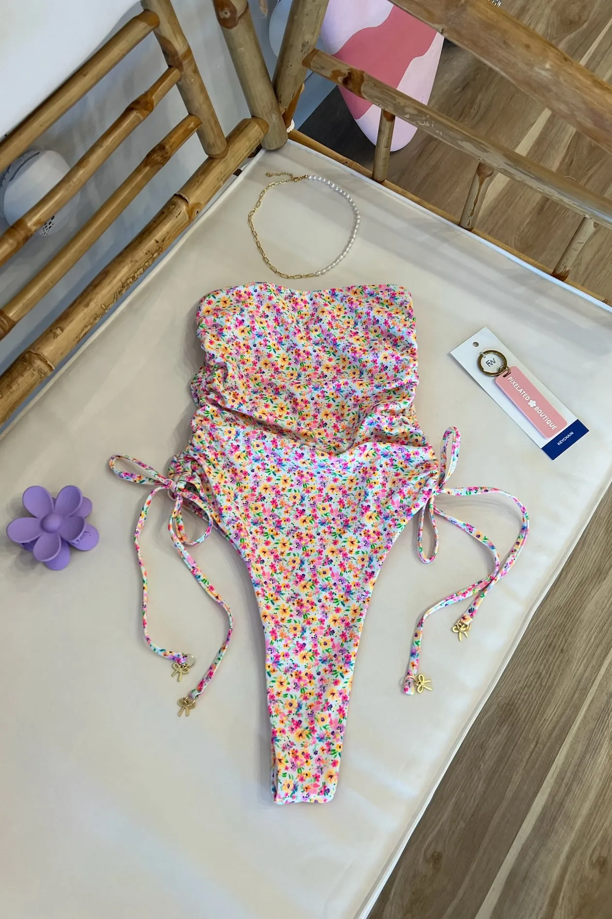 Ruched Bandeau One Piece in Dollhouse