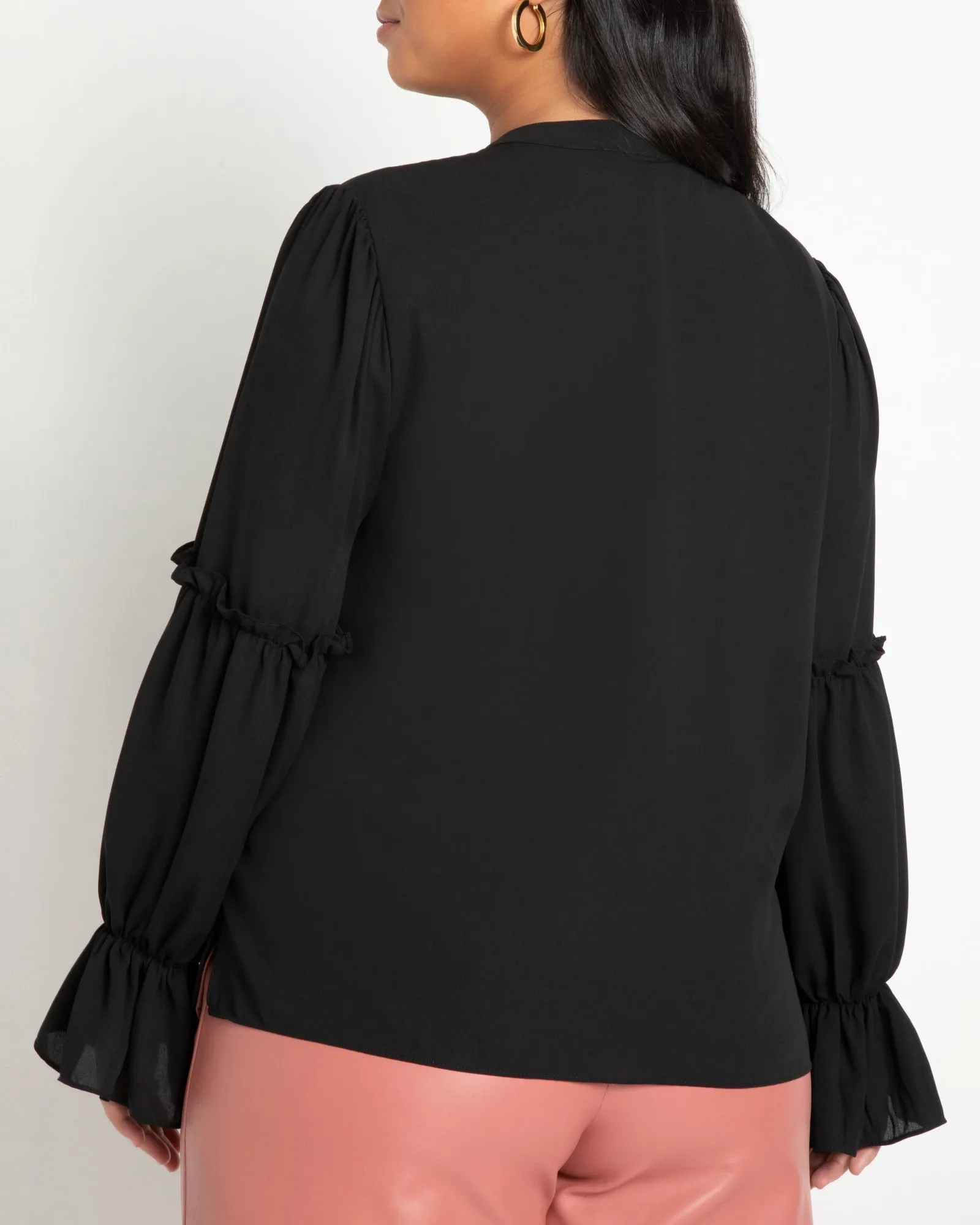 Ruffle Detail Blouse With Ties | Totally Black