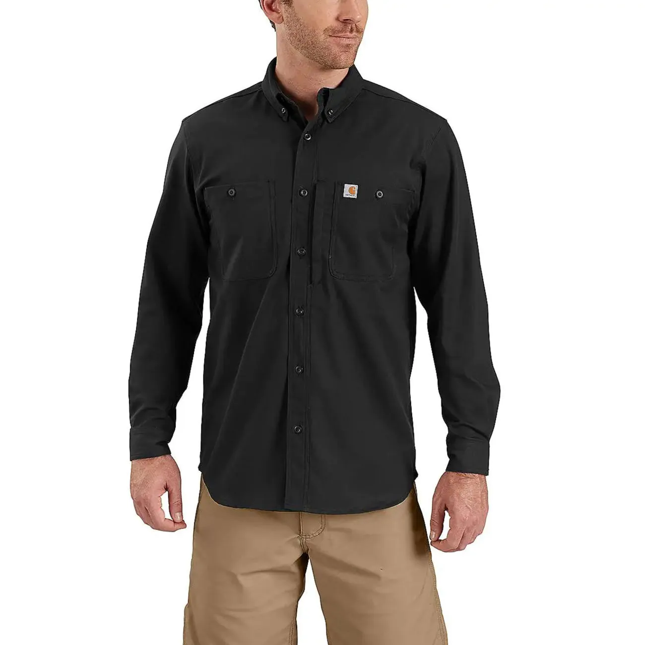 RUGGED PROFESSIONAL SERIES RELAX FIT CANVAS LONG SLEEVE WORK SHIRT BLACK
