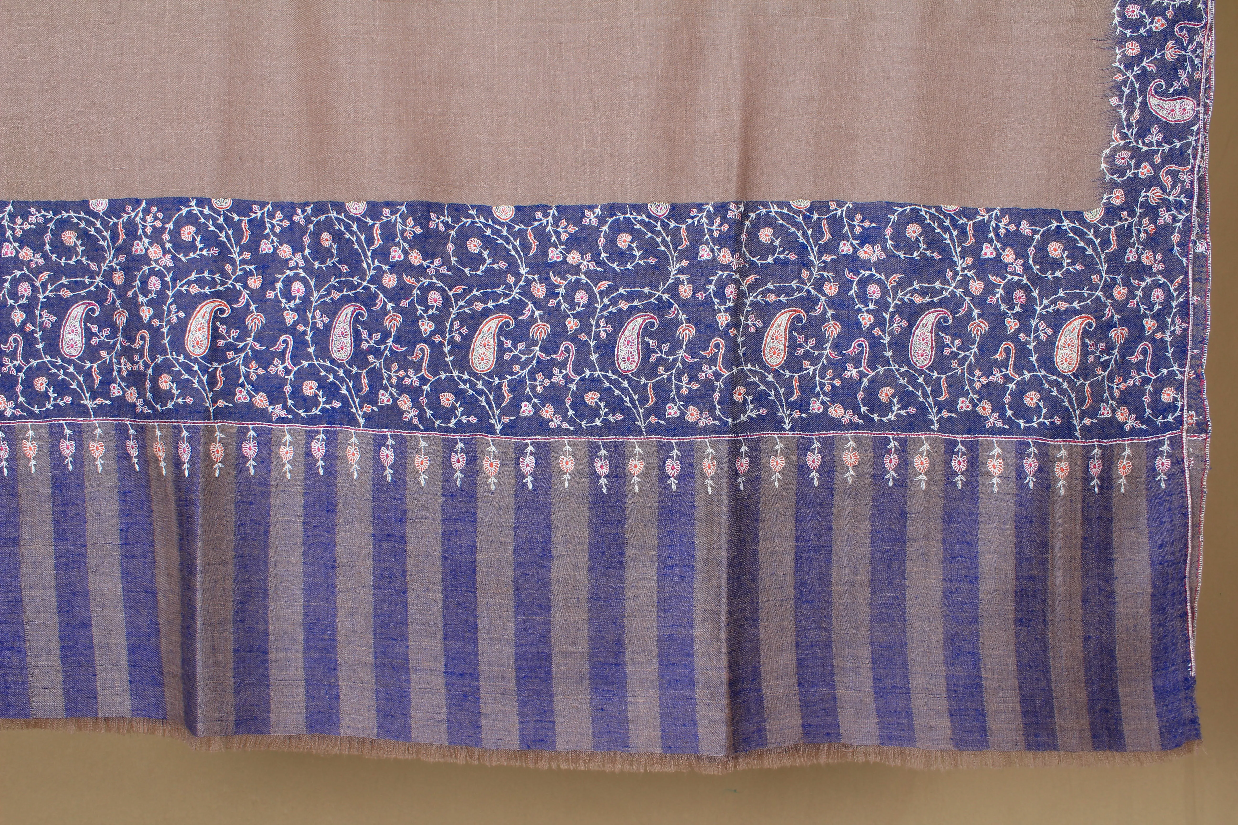 Ruhaan Nude Beige Dourdar Sozni Embroiderd Pashmina Shawl