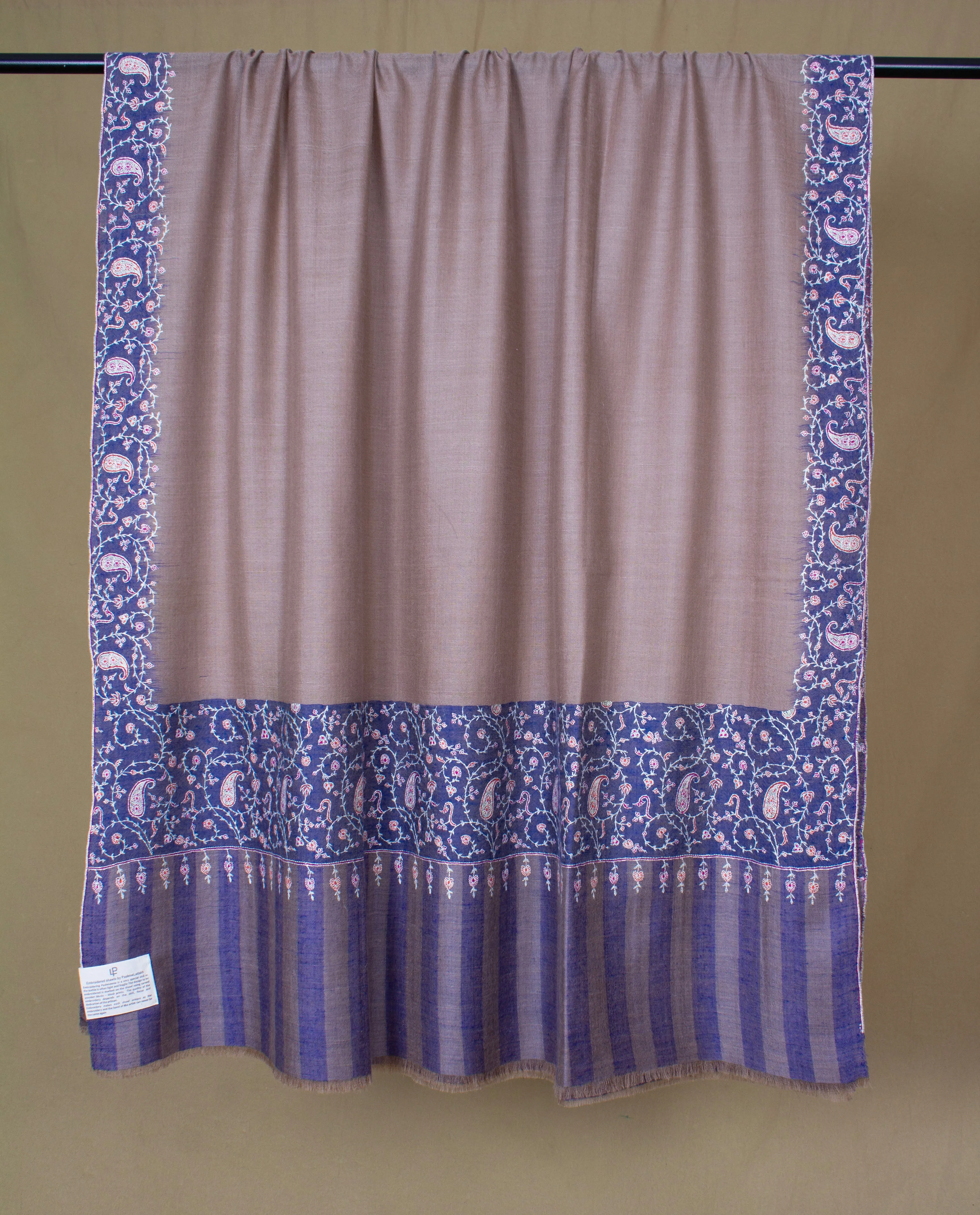 Ruhaan Nude Beige Dourdar Sozni Embroiderd Pashmina Shawl