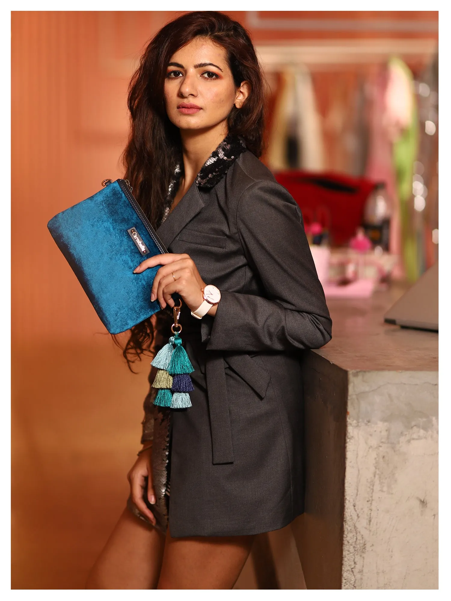 RUMI Tassel Clutch - Teal