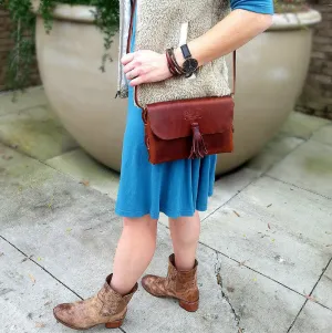 Rustic Brown Distressed Latigo Leather Tote / Purse with Credit Card Mini Wallet - Perfect Gift!