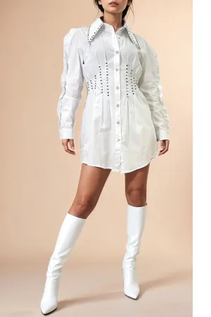 S2311 WHITE BUTTON-DOWN LONG SLEEVE COTTON TOP