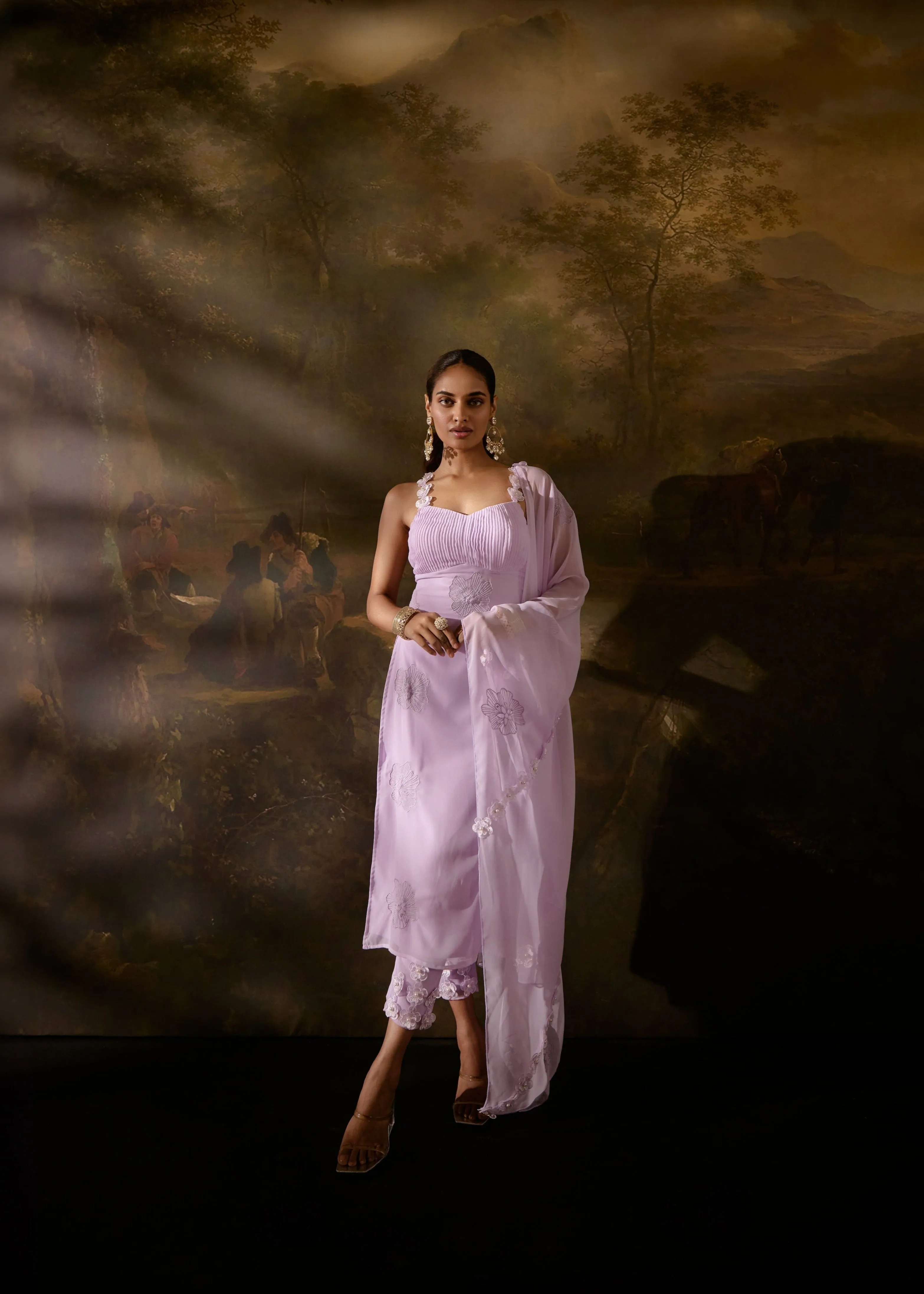 Sadida Lavender Floral Embroidered Kurta Set