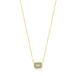 Sage Green Enamel Emblem Gold Necklace