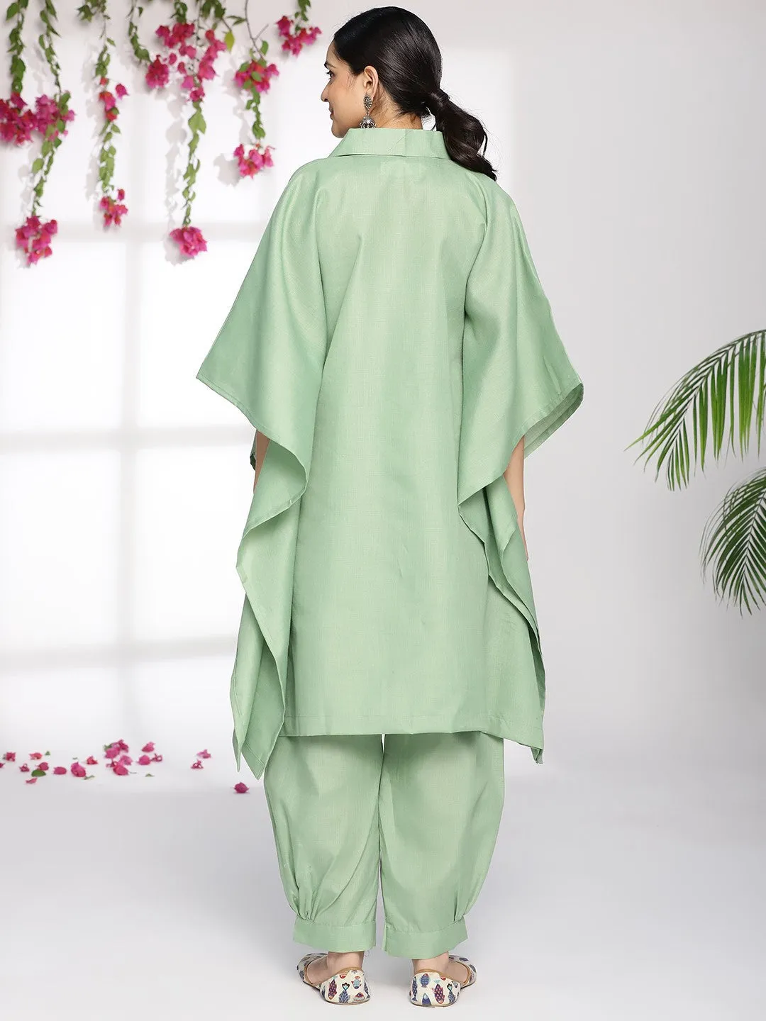SageGreen CottonSlub Shirt & AfghaniSalwar