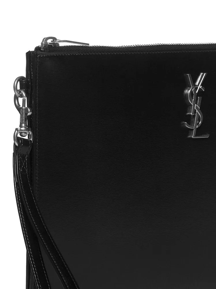 Saint Laurent Logo Plaque Zipped Clutch Bag I-PAD HOLDER