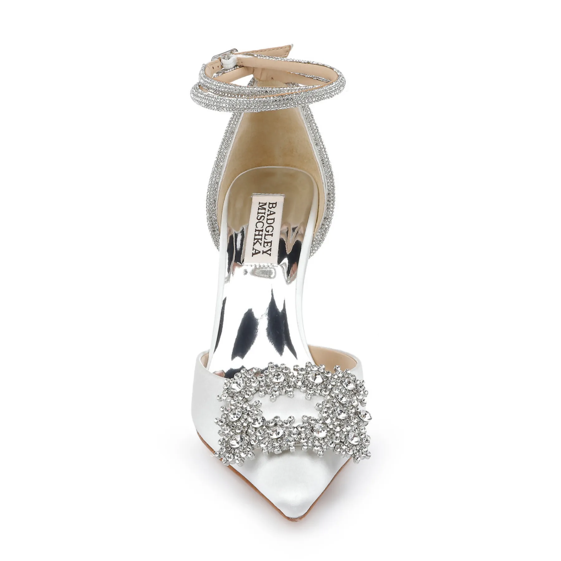 Saint - Pointed Toe Crystal Embellished Stiletto - Soft White