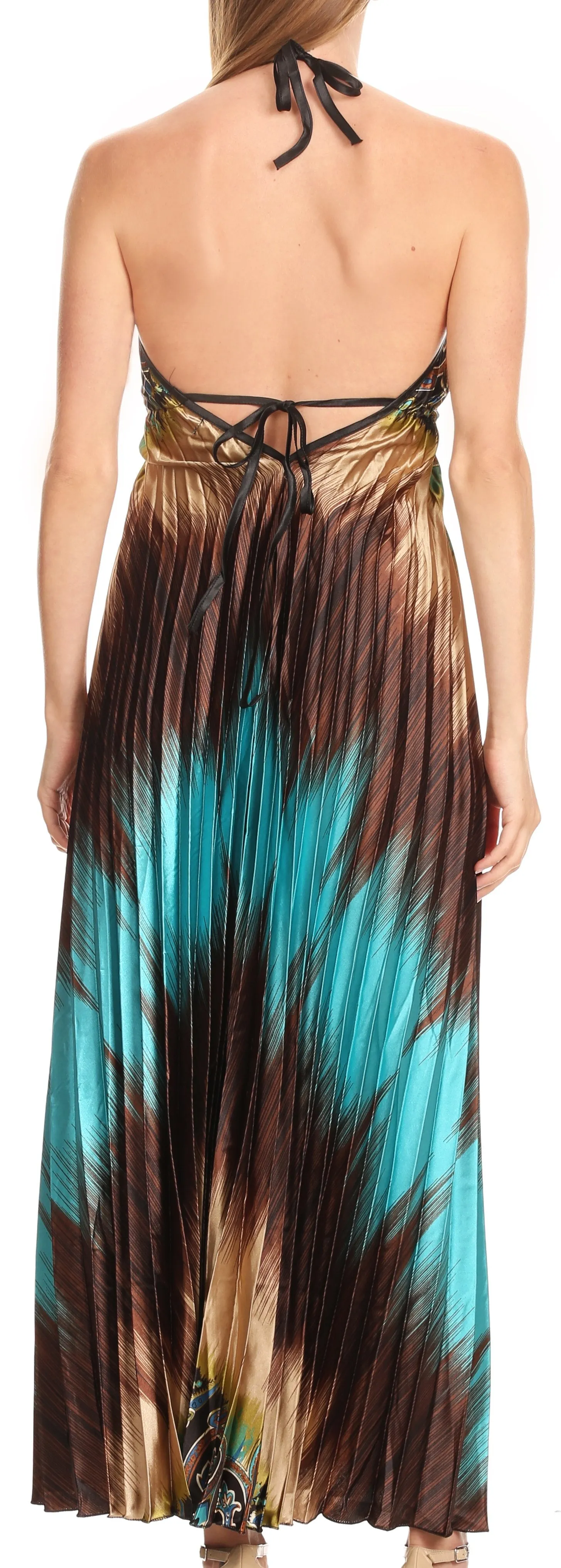 Sakkas Zira Adjustable Long Pleated Empire Waist Dress Paisley Evening Satin