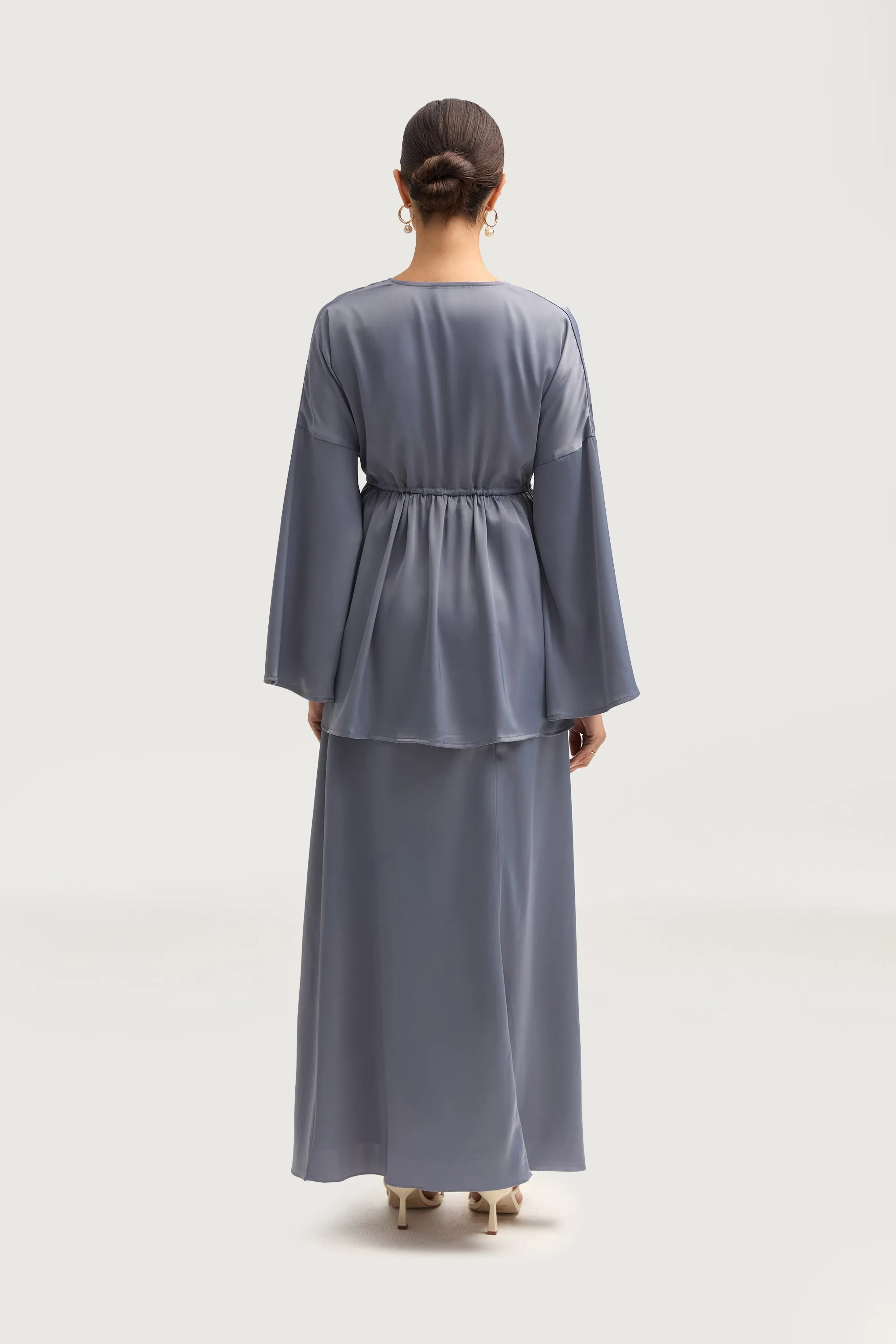 Samia Satin Tie Front Top - Winter Blue