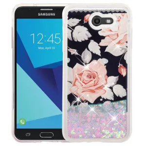 Samsung Galaxy J7 V / J7 (2017) / J7 Perx / J7 Sky Pro / J7 Prime / Galaxy Halo Case Luxury Bling Liquid Glitter Quicksand Cover -  White Roses
