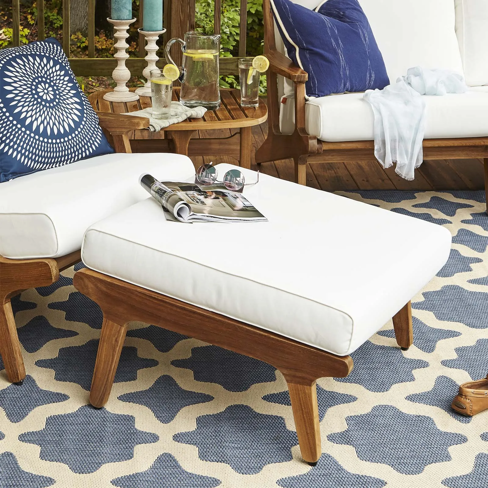 Saratoga Outdoor Patio Teak Ottoman In Natural White