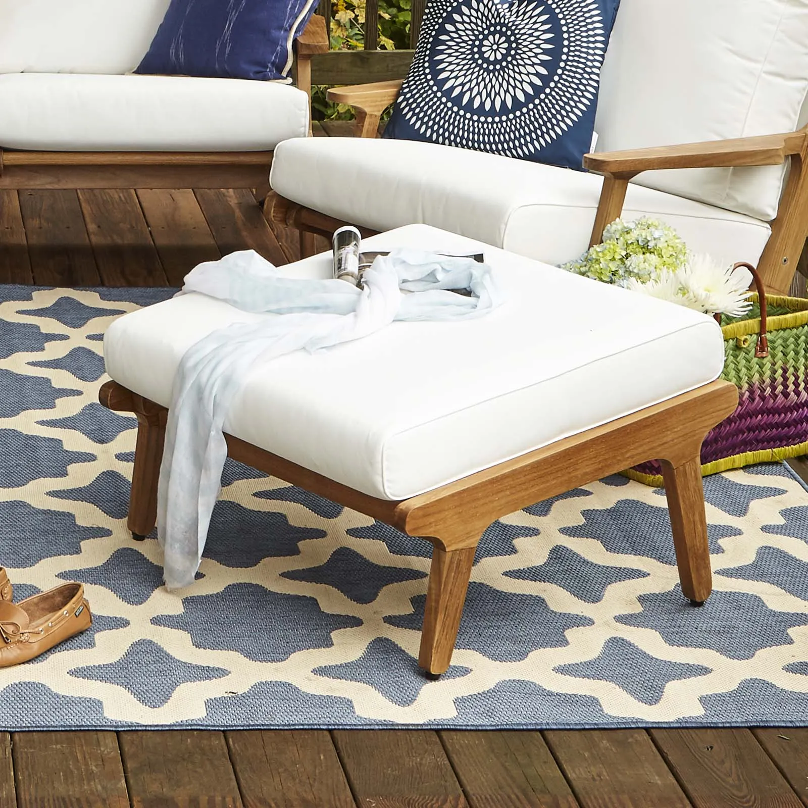 Saratoga Outdoor Patio Teak Ottoman In Natural White