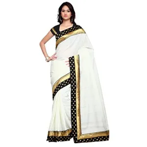 Sarvagny Clothings Self Design Off White Banarasi Silk Fashion Saree