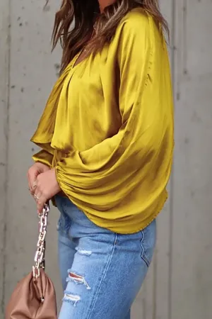 Satin Cape Blouse with Back Tie in Honey
