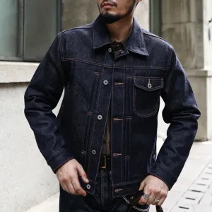 Saucezhan Jeans Jacket Men  Denim Jacket  Jacket Men Jackets Men Motorcycle Work Jacket 18 Oz Selvadge Denim  Pure Cotton