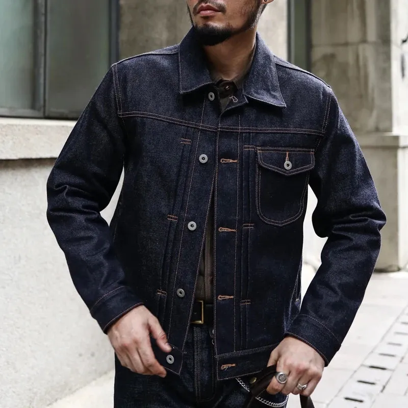Saucezhan Jeans Jacket Men  Denim Jacket  Jacket Men Jackets Men Motorcycle Work Jacket 18 Oz Selvadge Denim  Pure Cotton