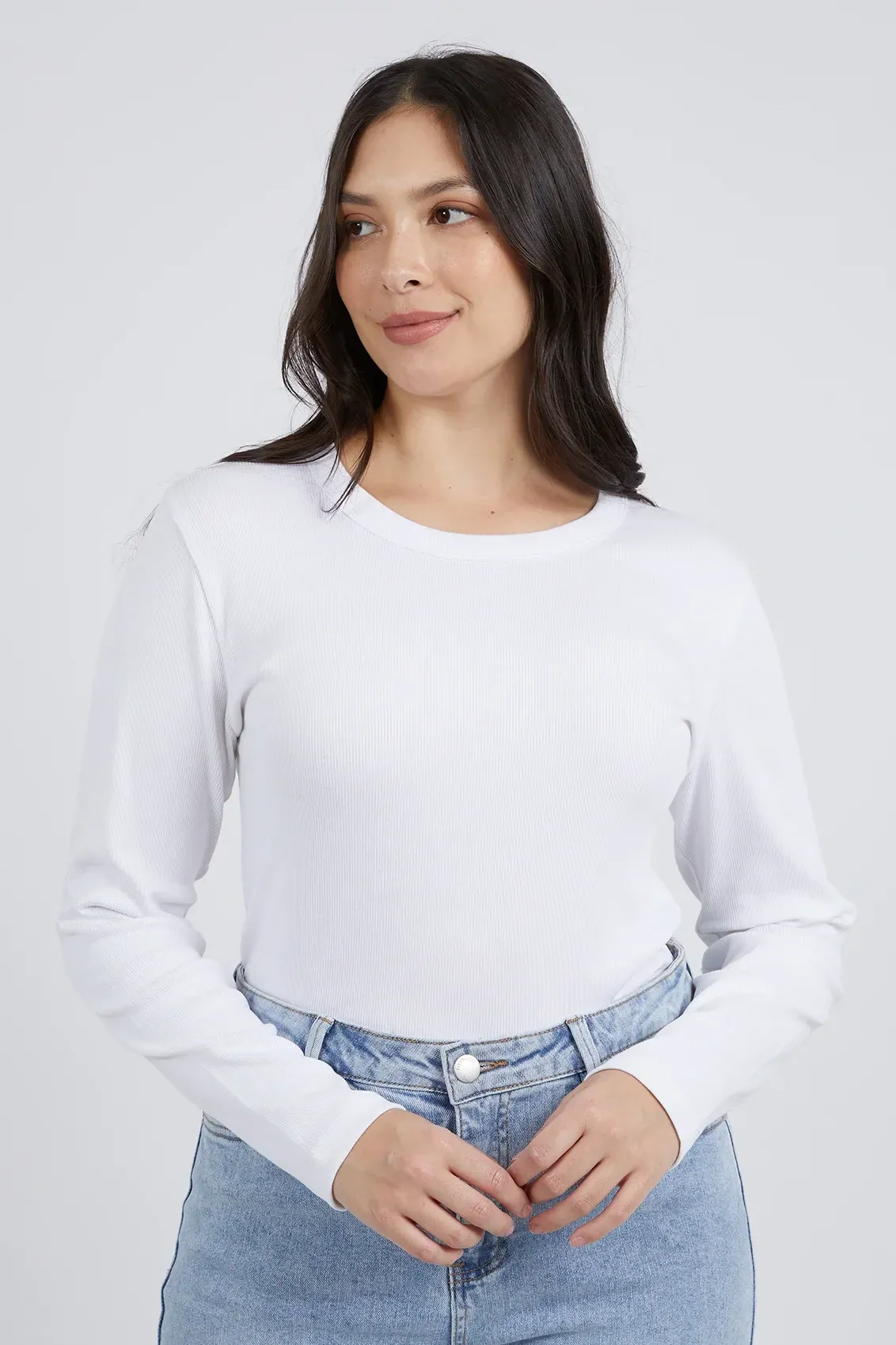 Scoop Long Sleeve Rib White