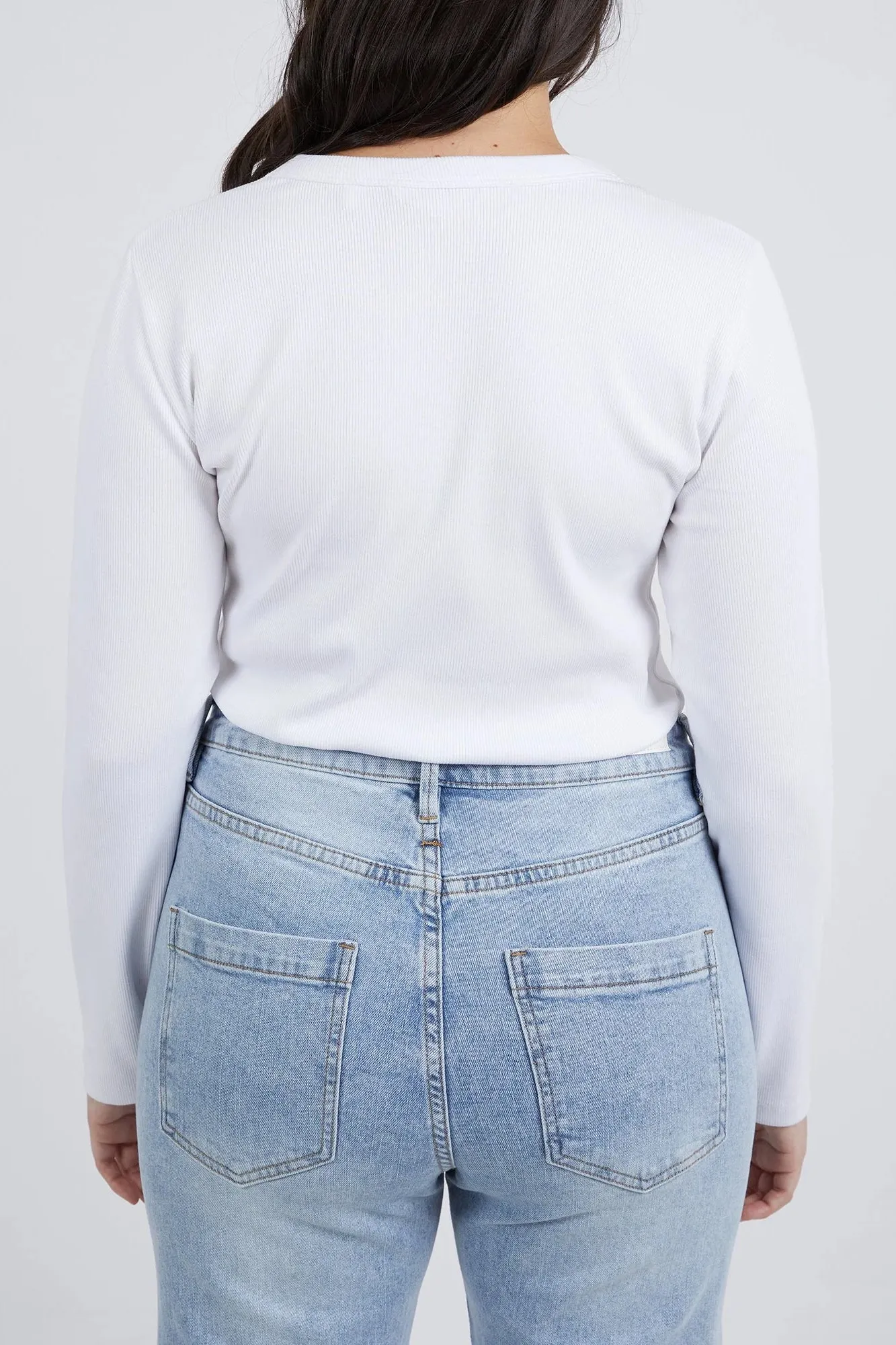 Scoop Long Sleeve Rib White