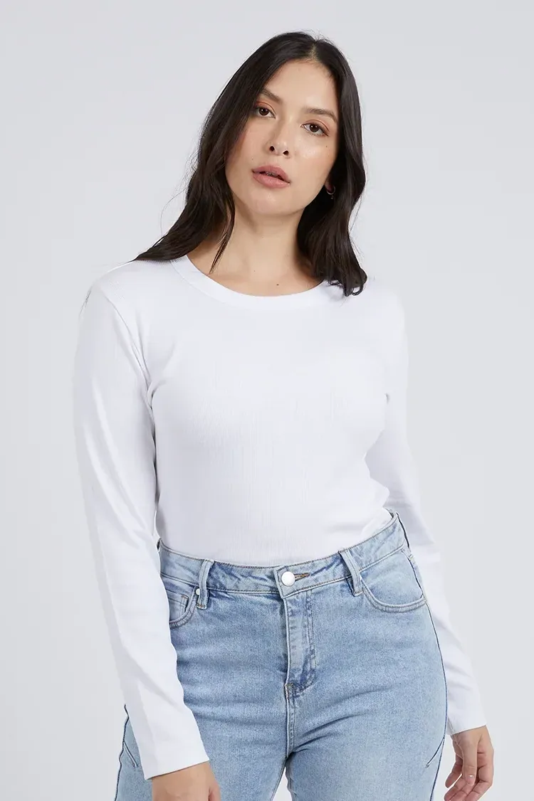 Scoop Long Sleeve Rib White