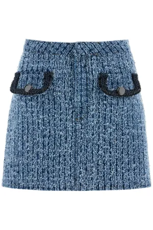 Self Portrait Distressed Denim Mini Skirt