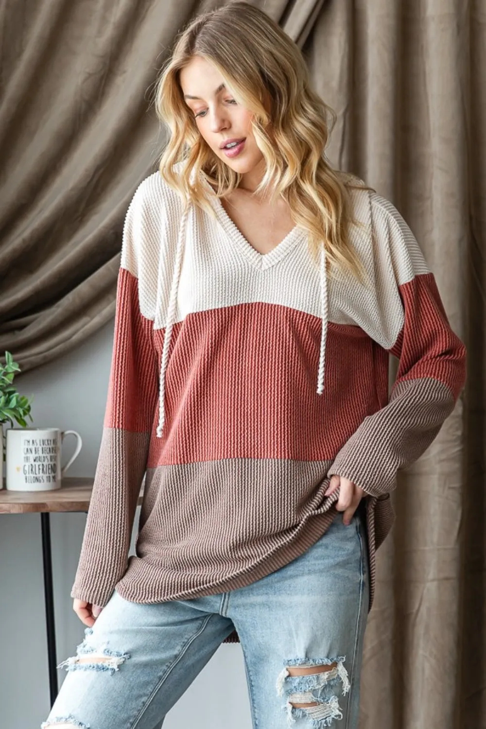 Selin  Color Block Heimish Long Sleeve Hoodie