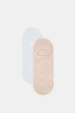 Senior Girls Pink And White Lurex Invisible Socks (2 Pairs)
