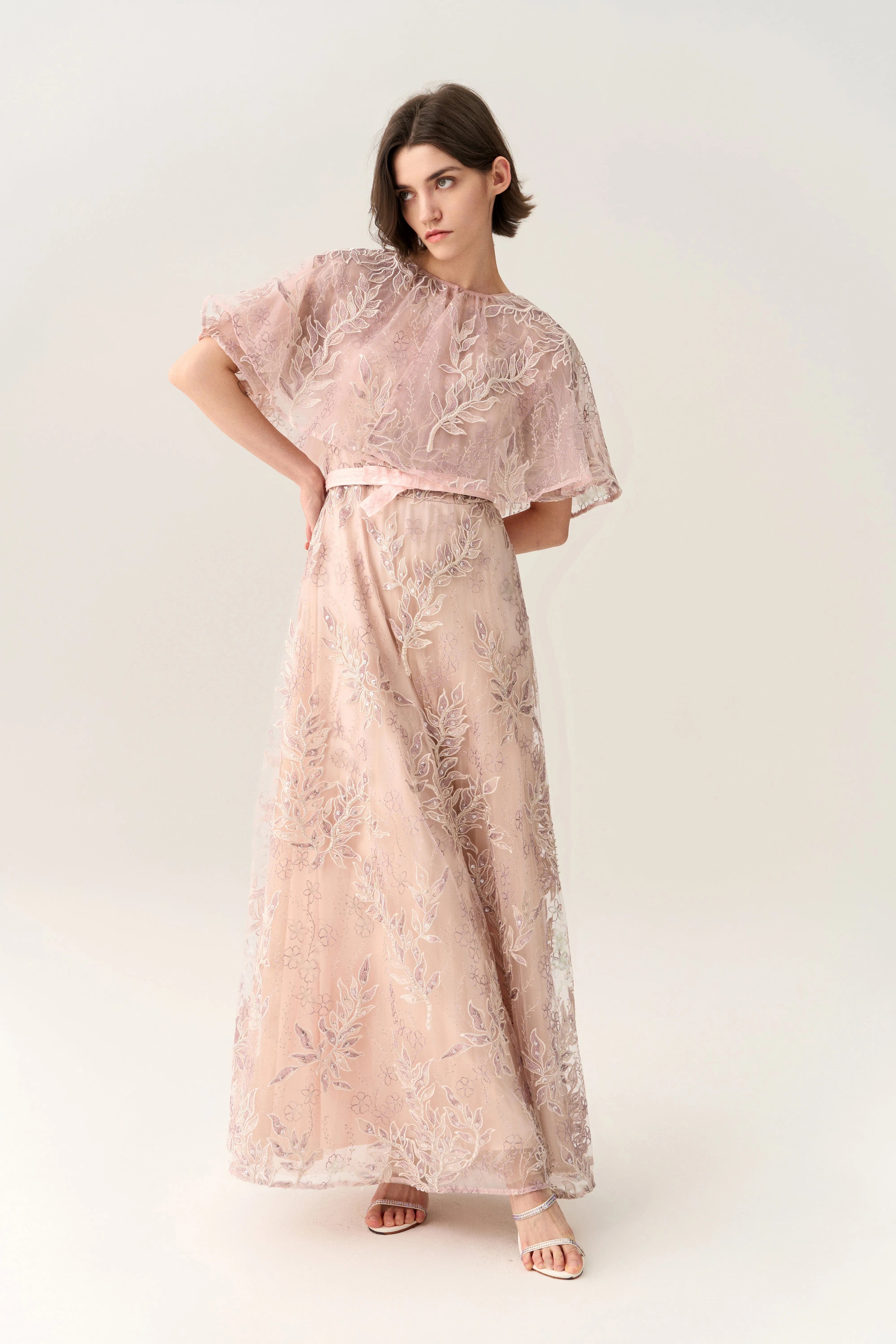Sequin & Embroidery Mesh Cape