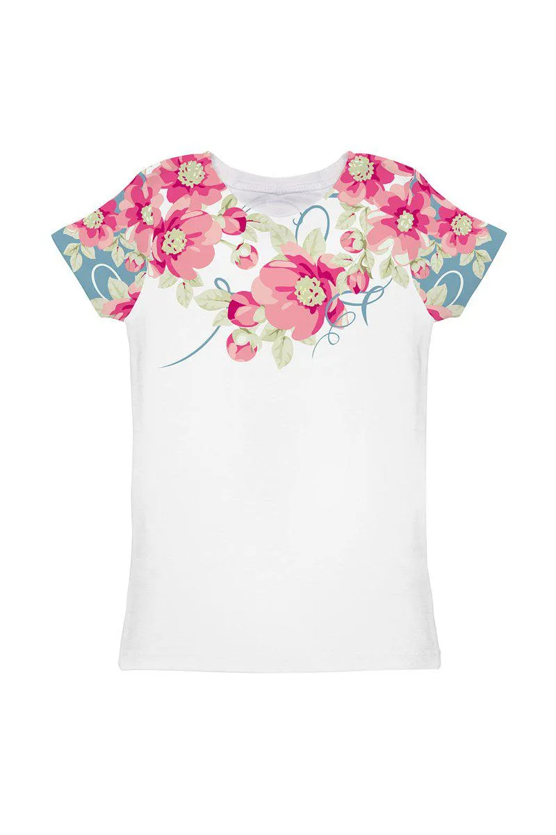 Serenity Zoe White Floral Print Designer T-Shirt - Girls
