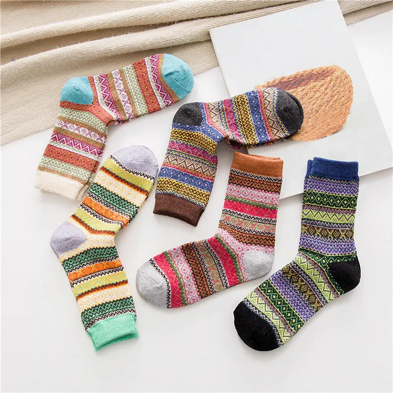 Set of 5 - Jolly and Bright Colorful Winter Socks