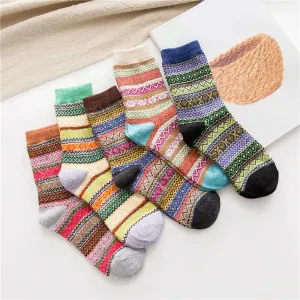 Set of 5 - Jolly and Bright Colorful Winter Socks