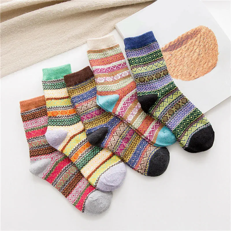 Set of 5 - Jolly and Bright Colorful Winter Socks