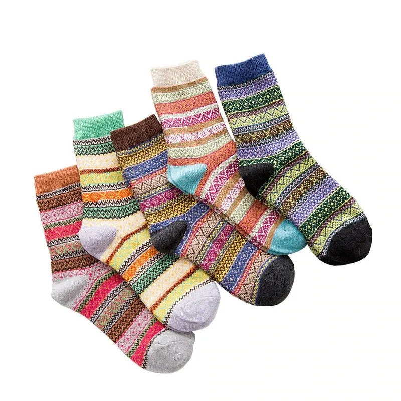 Set of 5 - Jolly and Bright Colorful Winter Socks
