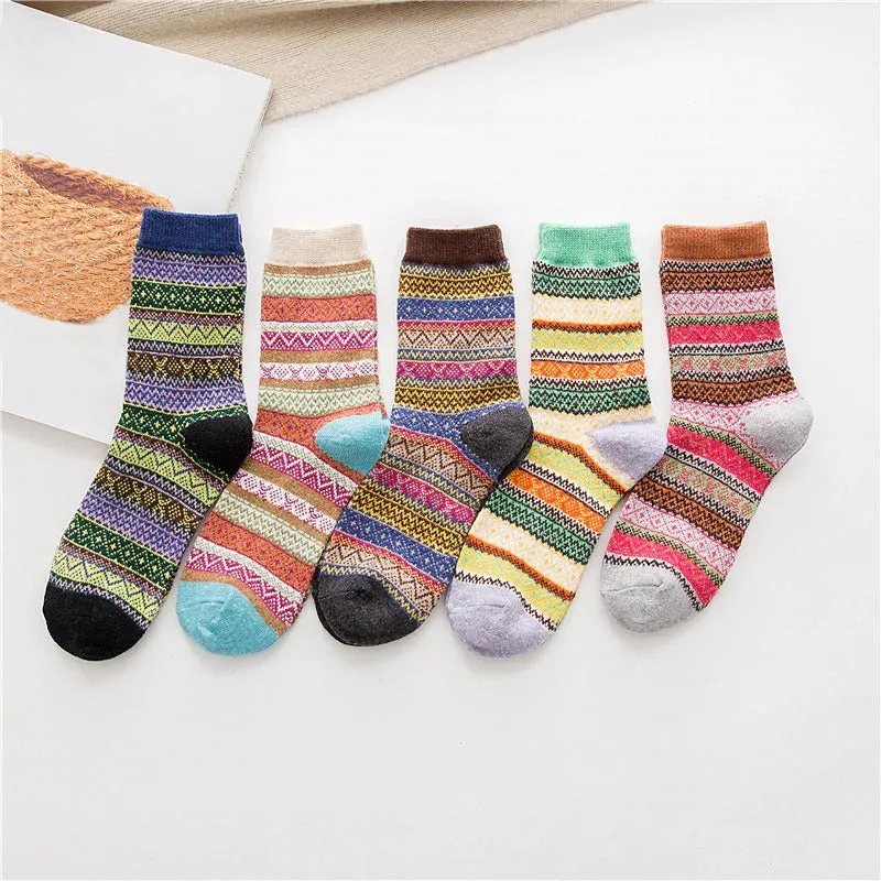 Set of 5 - Jolly and Bright Colorful Winter Socks
