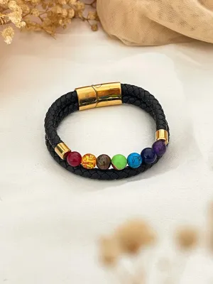 Seven Chakra Studded Leather Bracelet