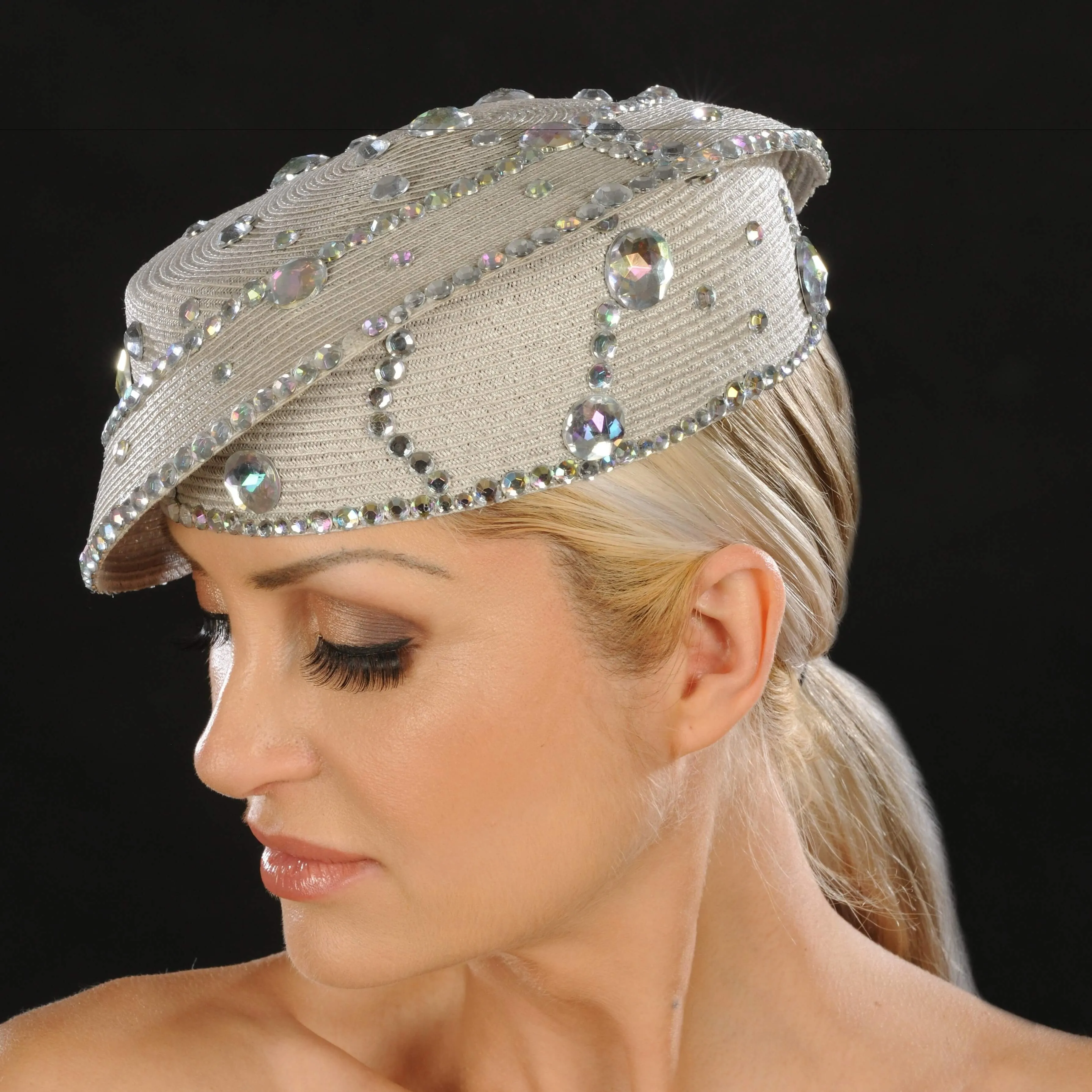 SG5022- Designer Ladies Rhinestone Dress Hat