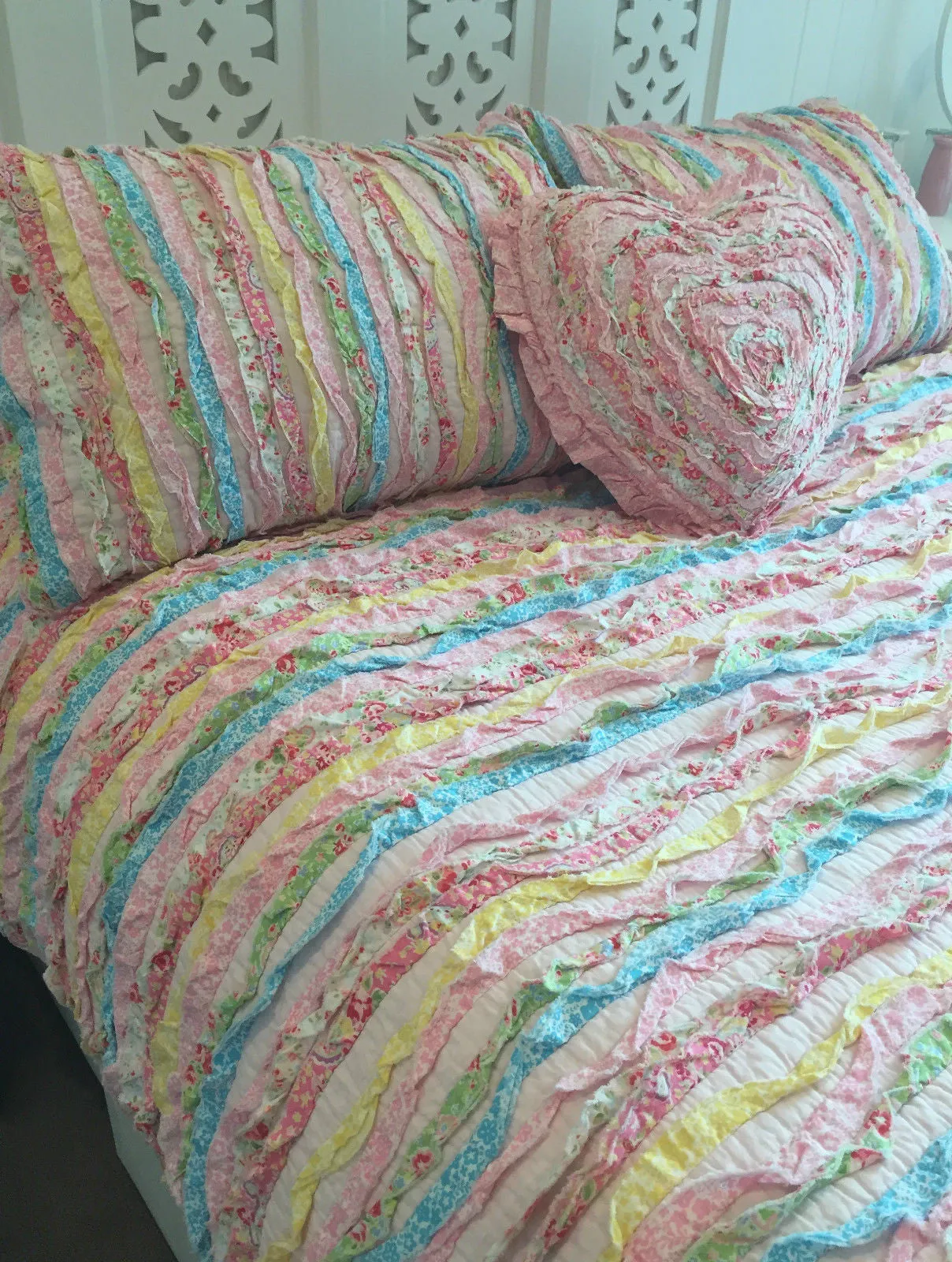 Shabby Chic Millie Frill Heart Cushion