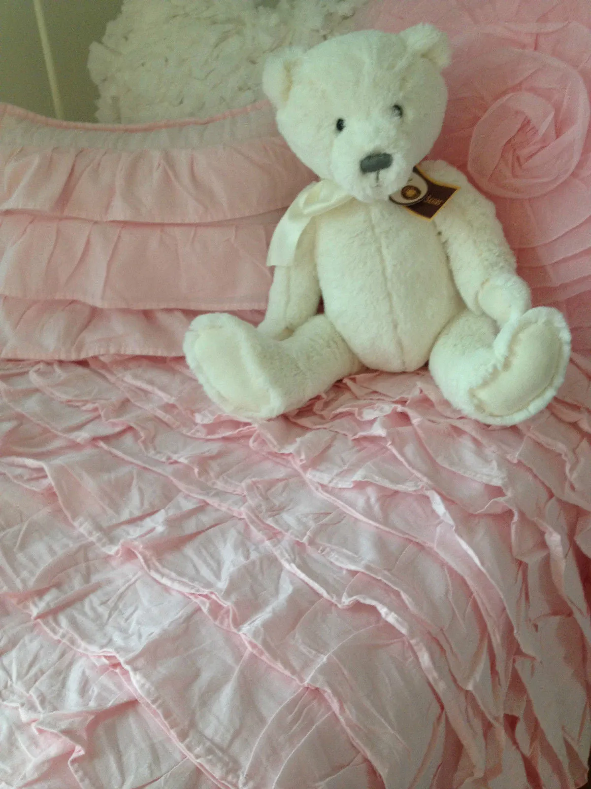 Shabby Chic Ruffle Cot Quilt & Cushion Cover  Set in Pink