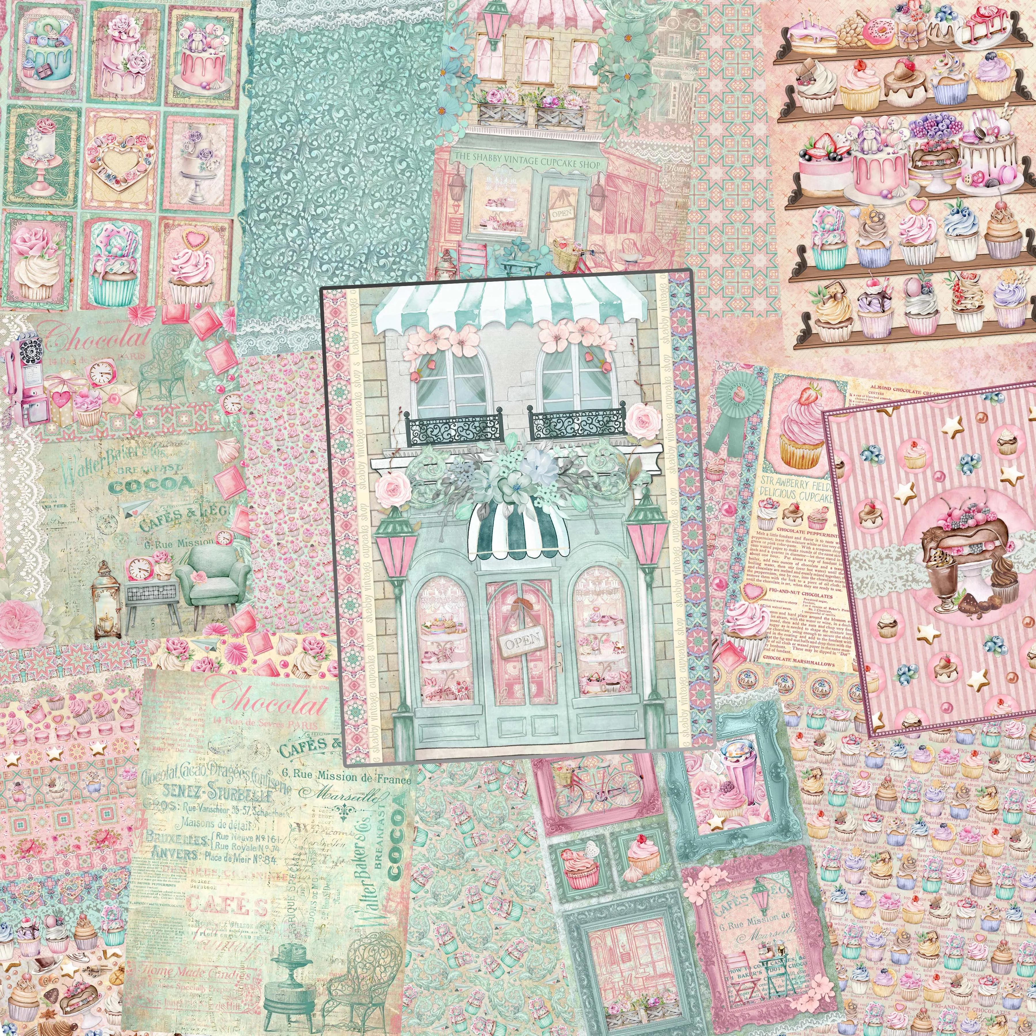 Shabby Vintage Cupcake Shop Paper Pack - 7661